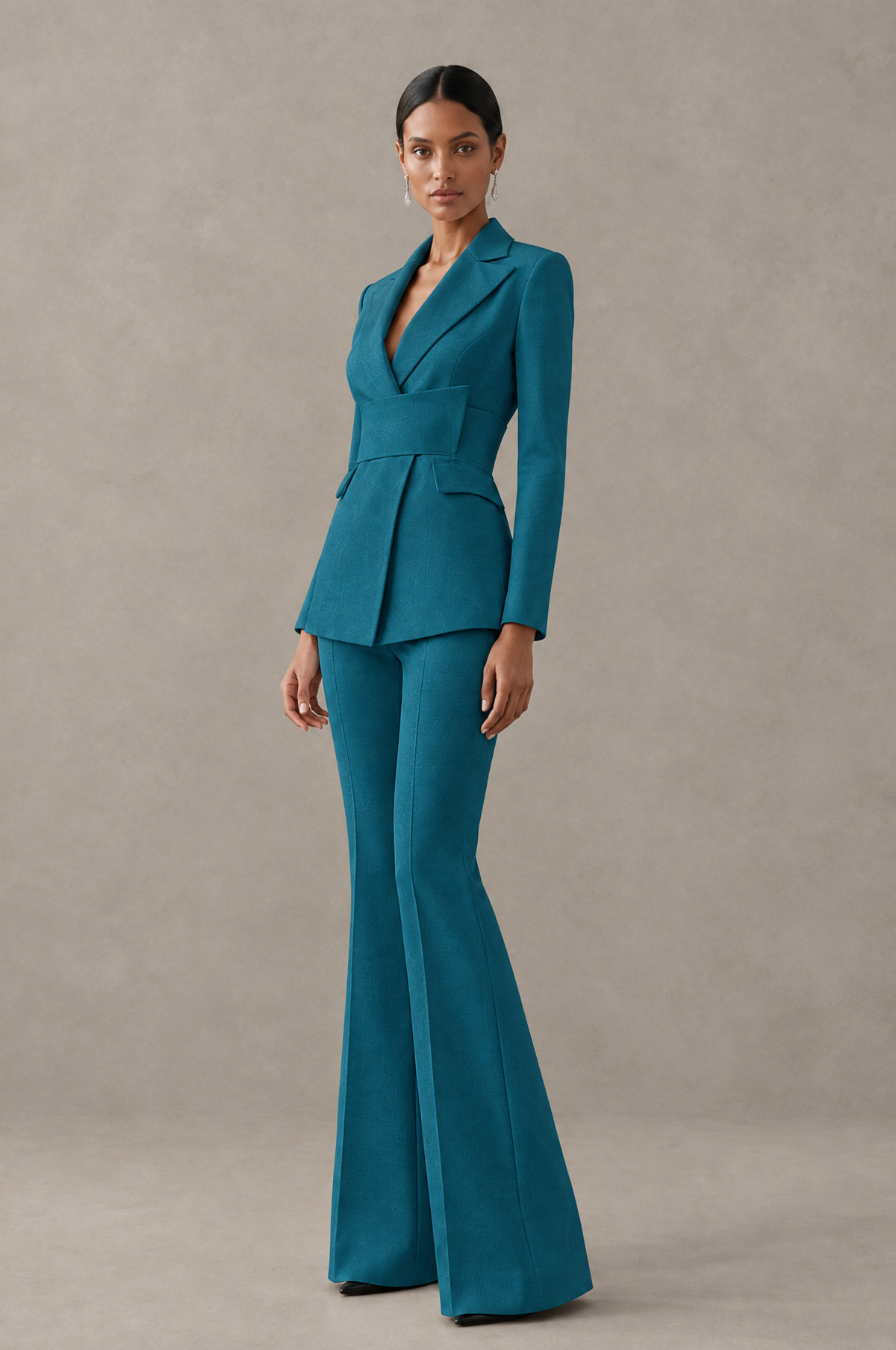 BOLODOO Peacock Two-Piece Pantsuit with Tailored Blazer & Flared Pants - Peacock - Peacock (4)