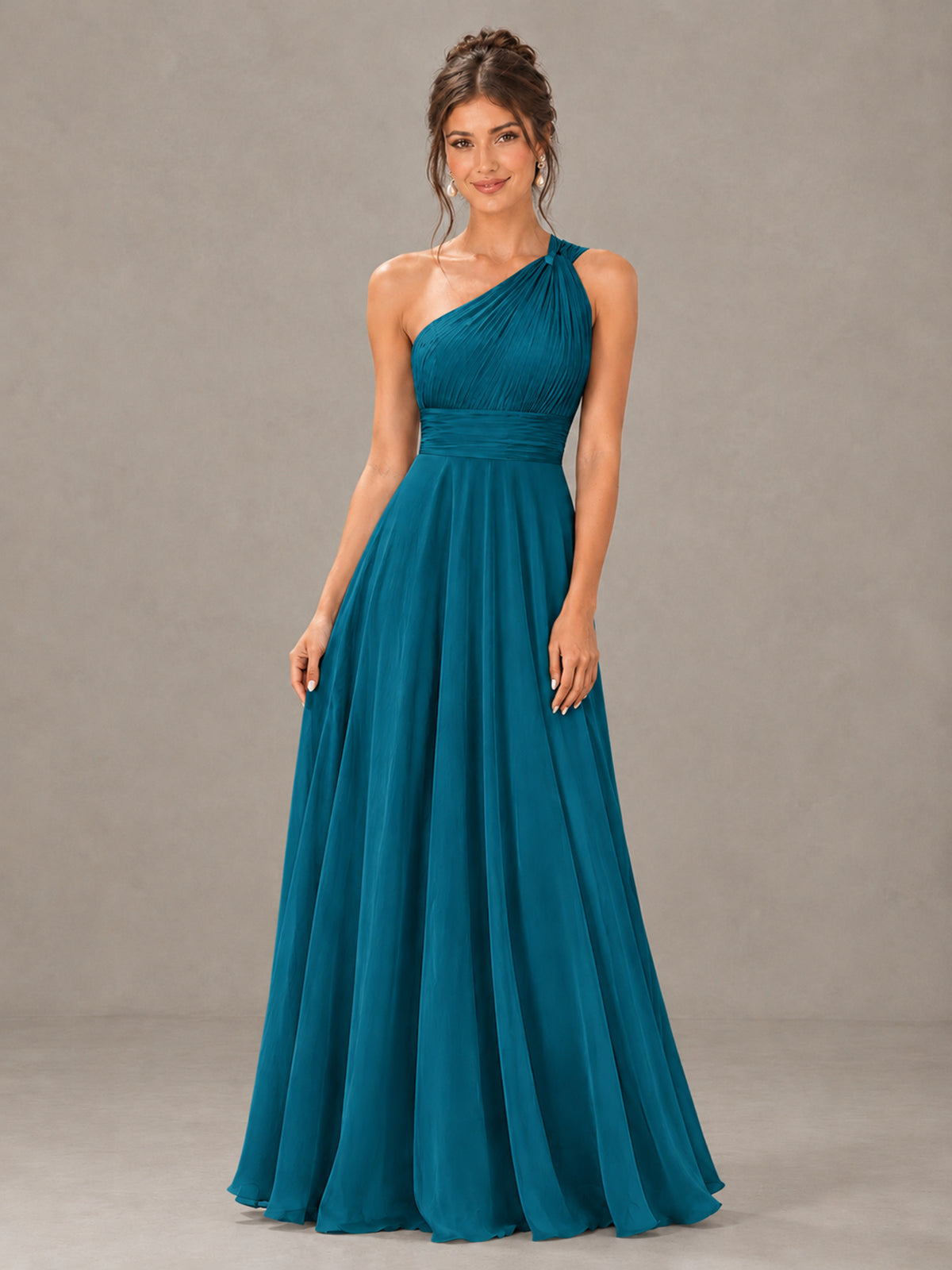 BOLODOO Peacock One-Shoulder Chiffon-Look Bridesmaid Dress - Peacock - Peacock (4)