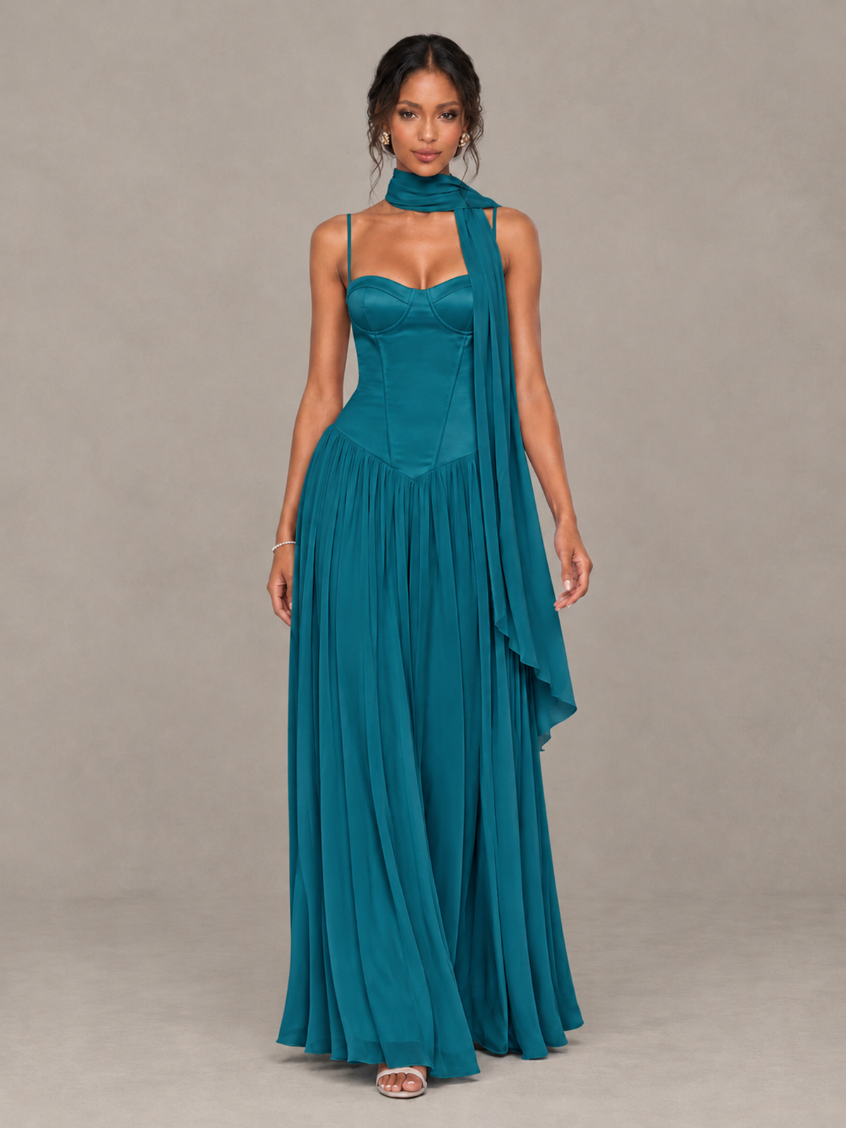 BOLODOO Peacock Corset Bridesmaid Dress with Scarf - Peacock - Peacock (4)