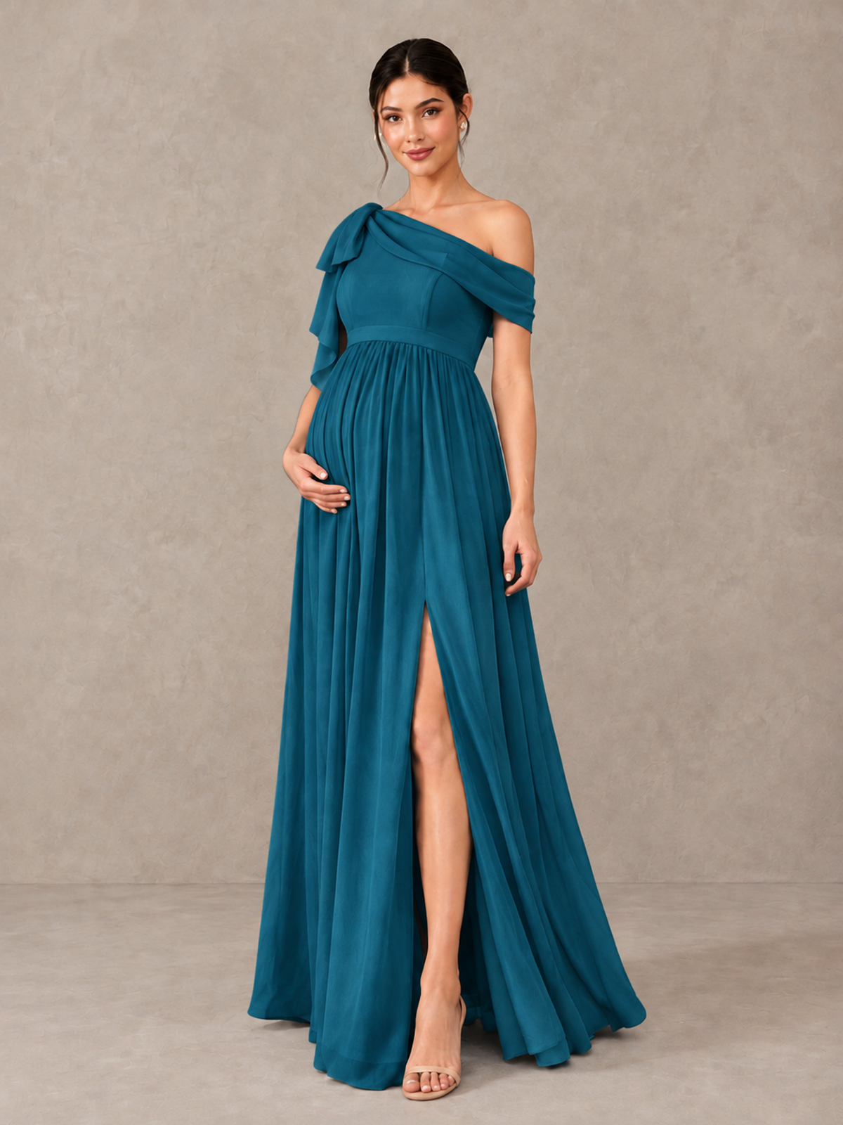 BOLODOO Peacock One-Shoulder Maternity Bridesmaid Dress with Slit - Peacock - Peacock (4)