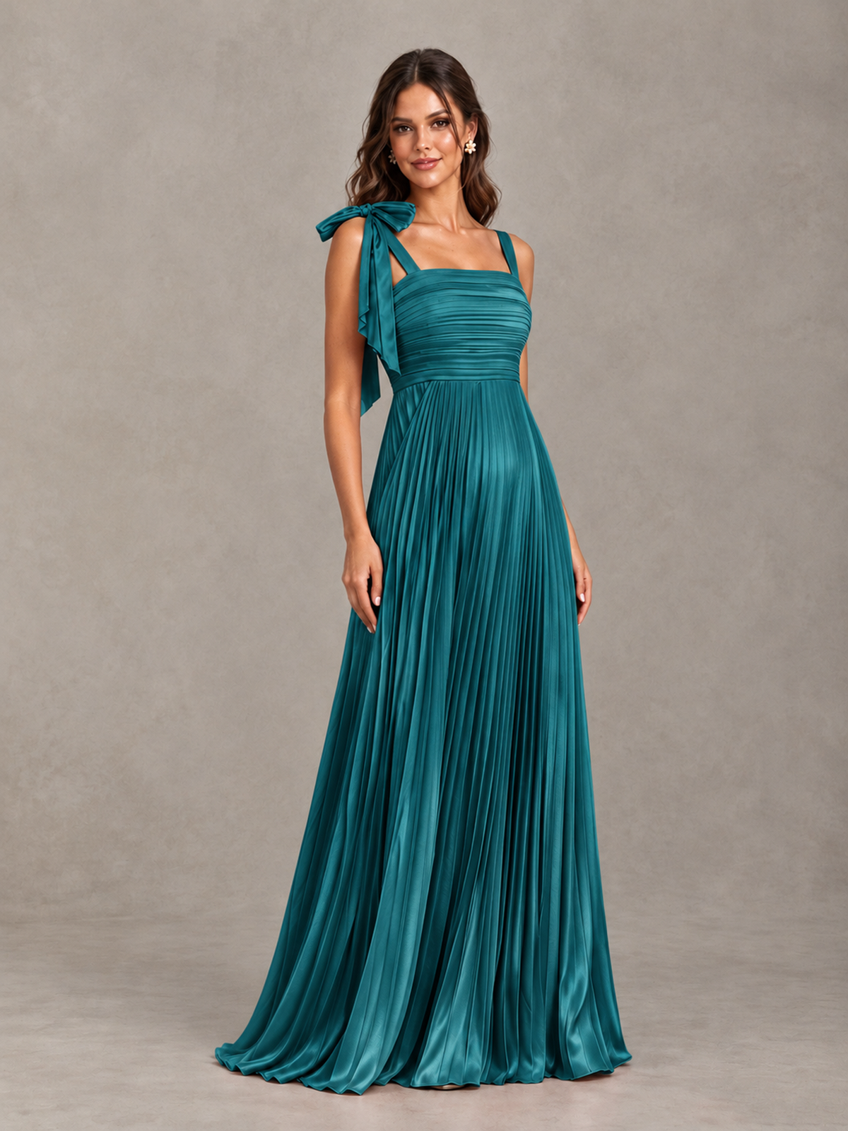 BOLODOO Peacock Pleated Bow-Strap Bridesmaid Maxi Dress - Peacock - Peacock (4)