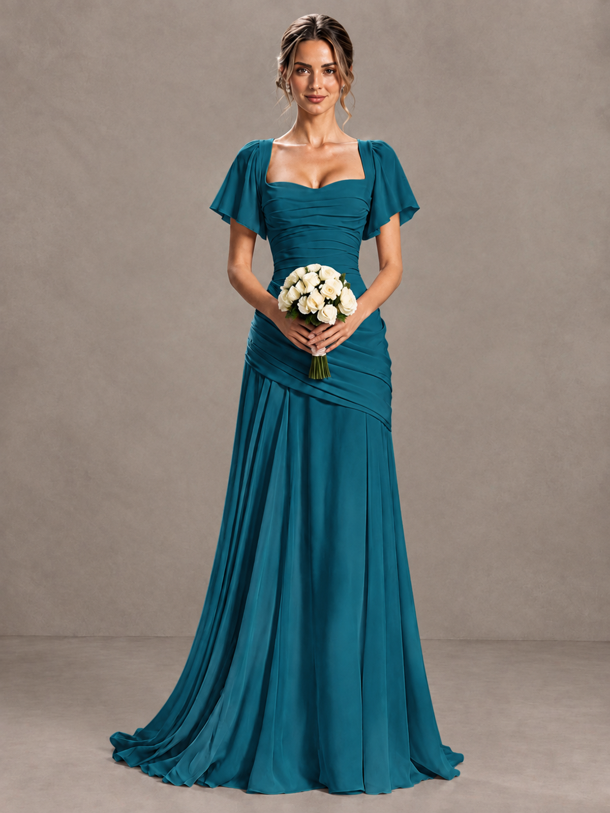 BOLODOO Peacock Flutter Sleeve Lace-Up Back Maxi Dress - Peacock - Peacock (4)
