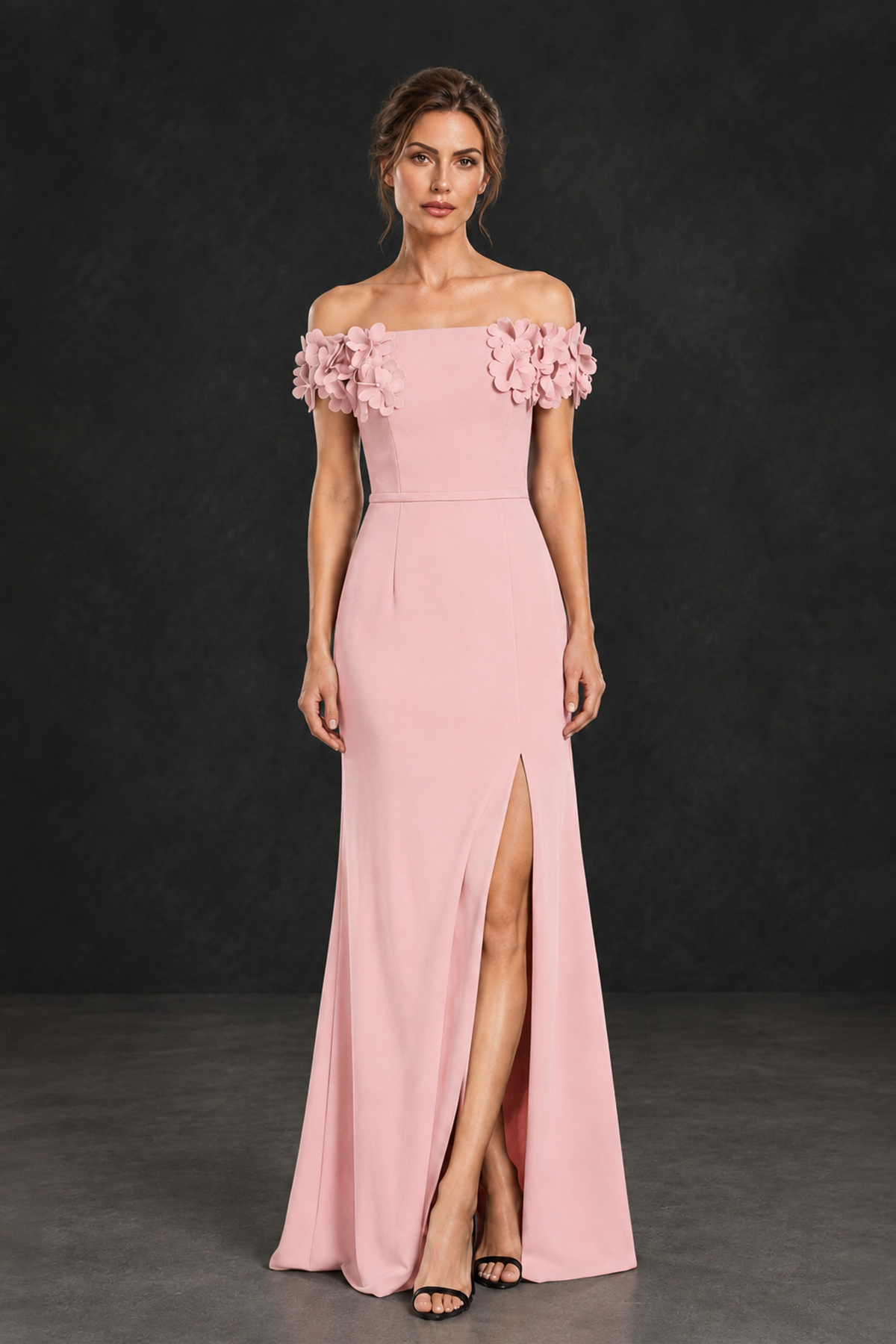 BOLODOO Pink Off-the-Shoulder Mother of the Bride Dress with Floral Appliques - Pink - Pink_01