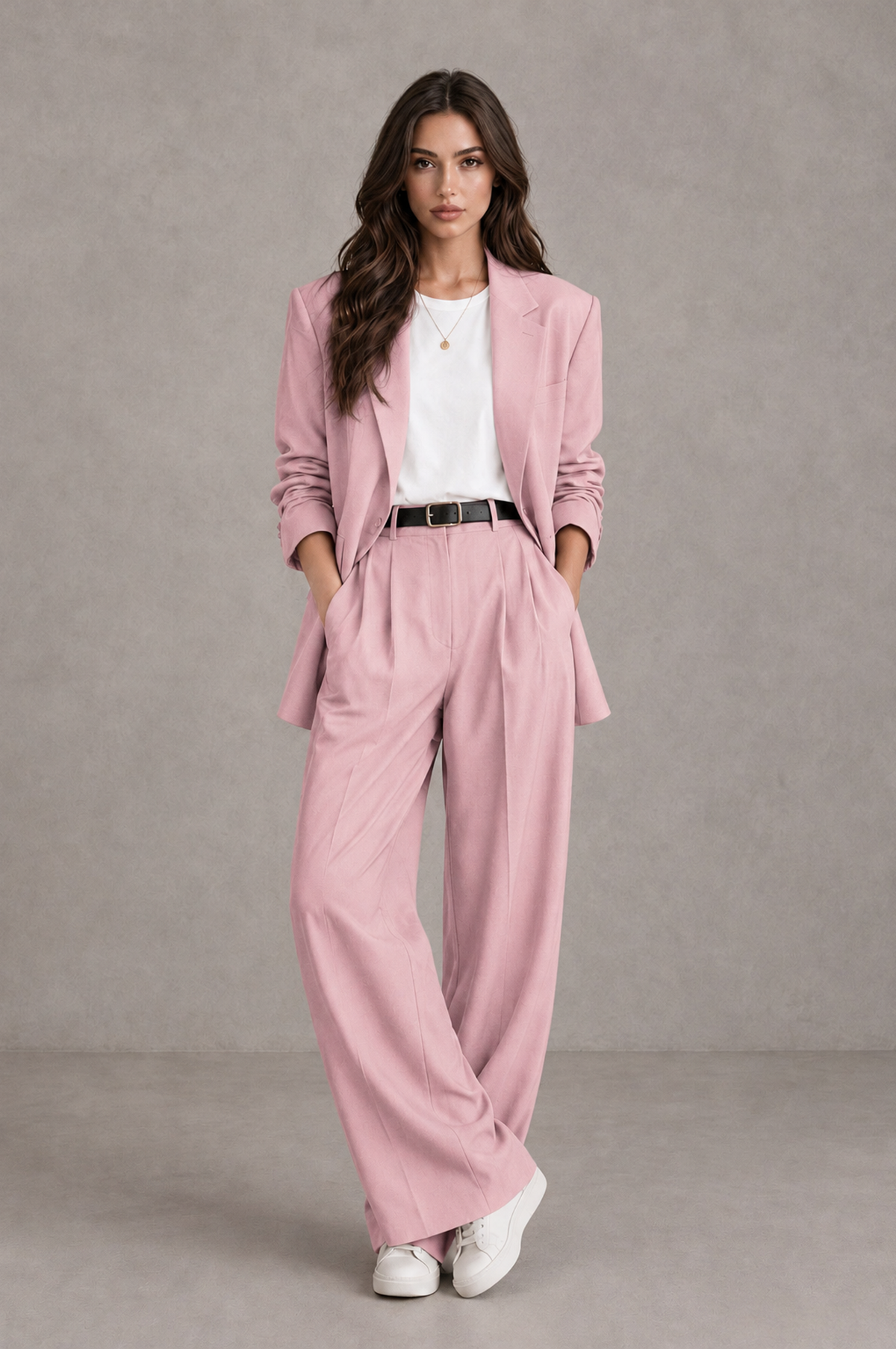 BOLODOO Pink Brown Blazer & Wide-Leg Pants Suit for Women - Pink - Pink_01