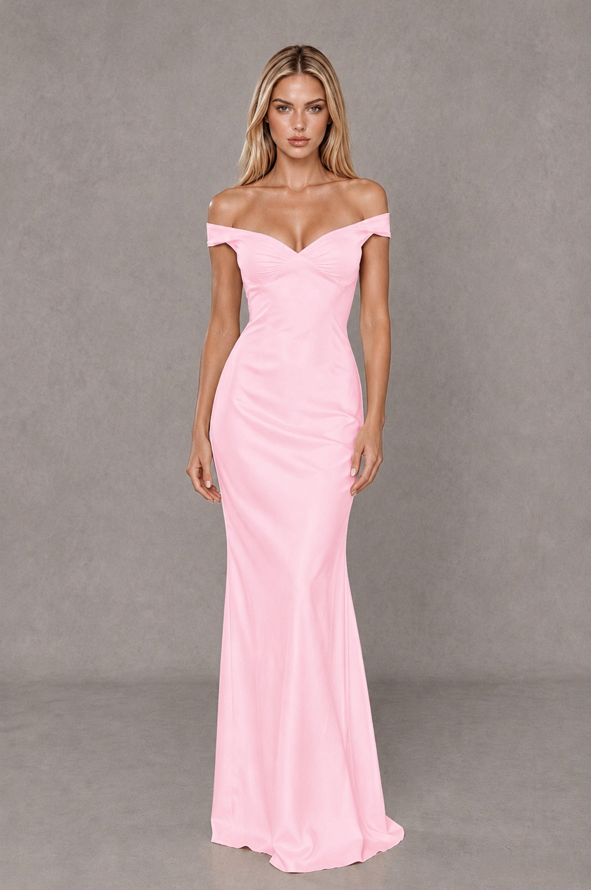 BOLODOO Pink Off-Shoulder Open-Back Satin Evening Gown - Pink - Pink_01
