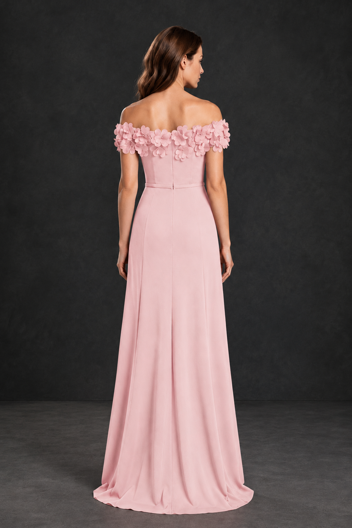 BOLODOO Pink Off-the-Shoulder Mother of the Bride Dress with Floral Appliques - Pink - Pink_02