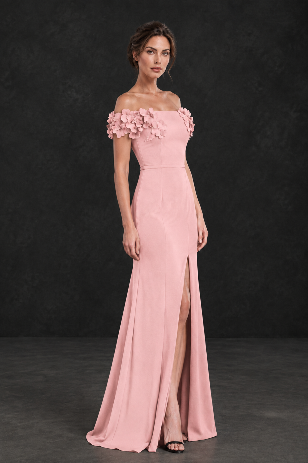 BOLODOO Pink Off-the-Shoulder Mother of the Bride Dress with Floral Appliques - Pink - Pink_03