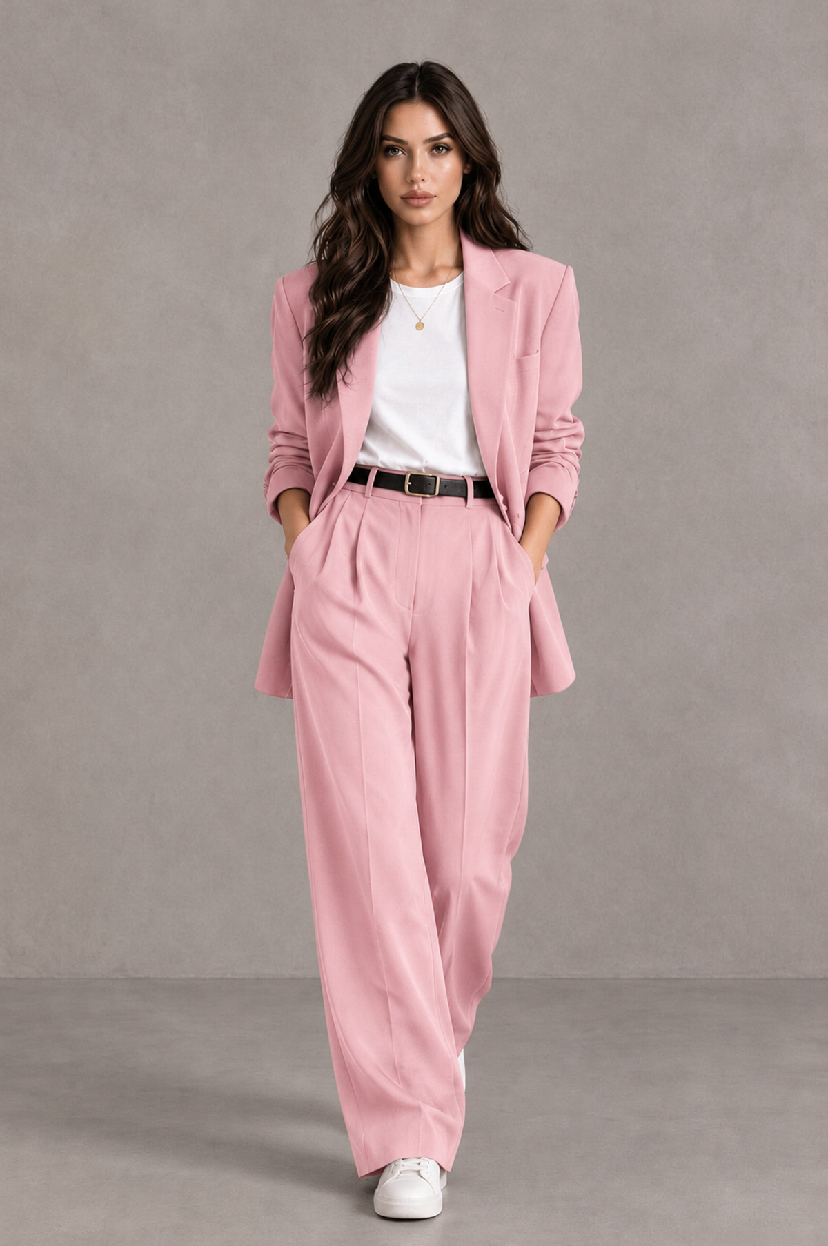BOLODOO Pink Brown Blazer & Wide-Leg Pants Suit for Women - Pink - Pink_04