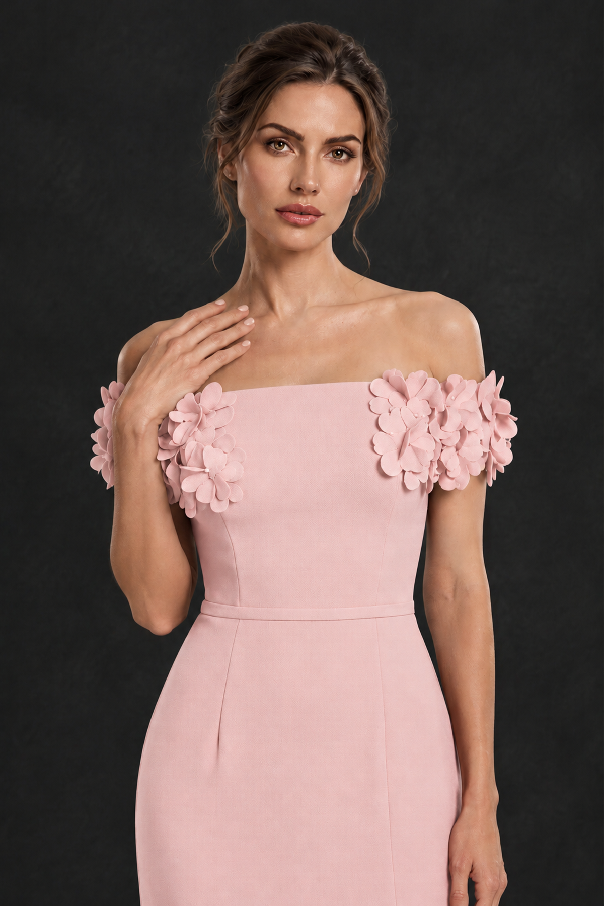 BOLODOO Pink Off-the-Shoulder Mother of the Bride Dress with Floral Appliques - Pink - Pink_04