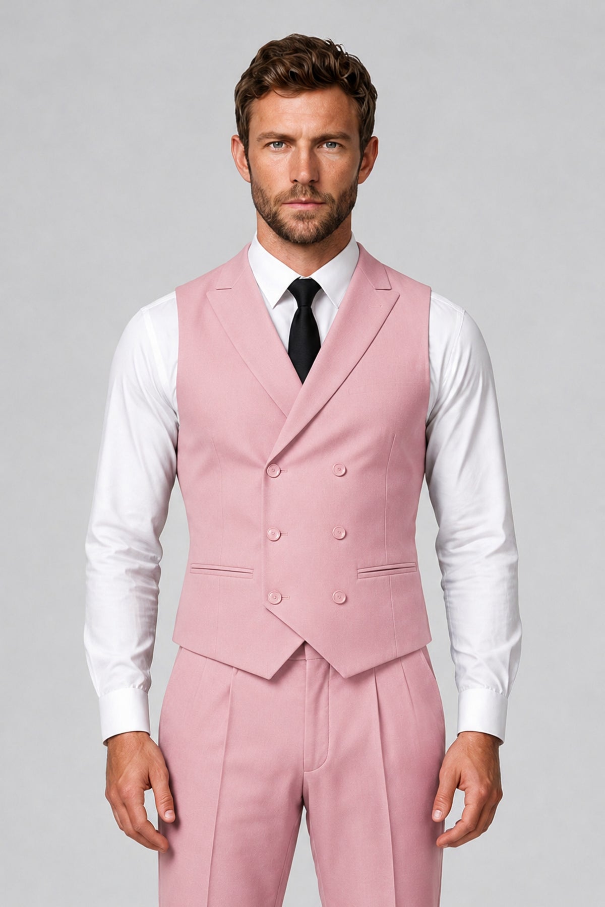 Bolodoo Men's Pink Double-Breasted Vest and Pants 2-Piece Suit - Pink - Pink_1