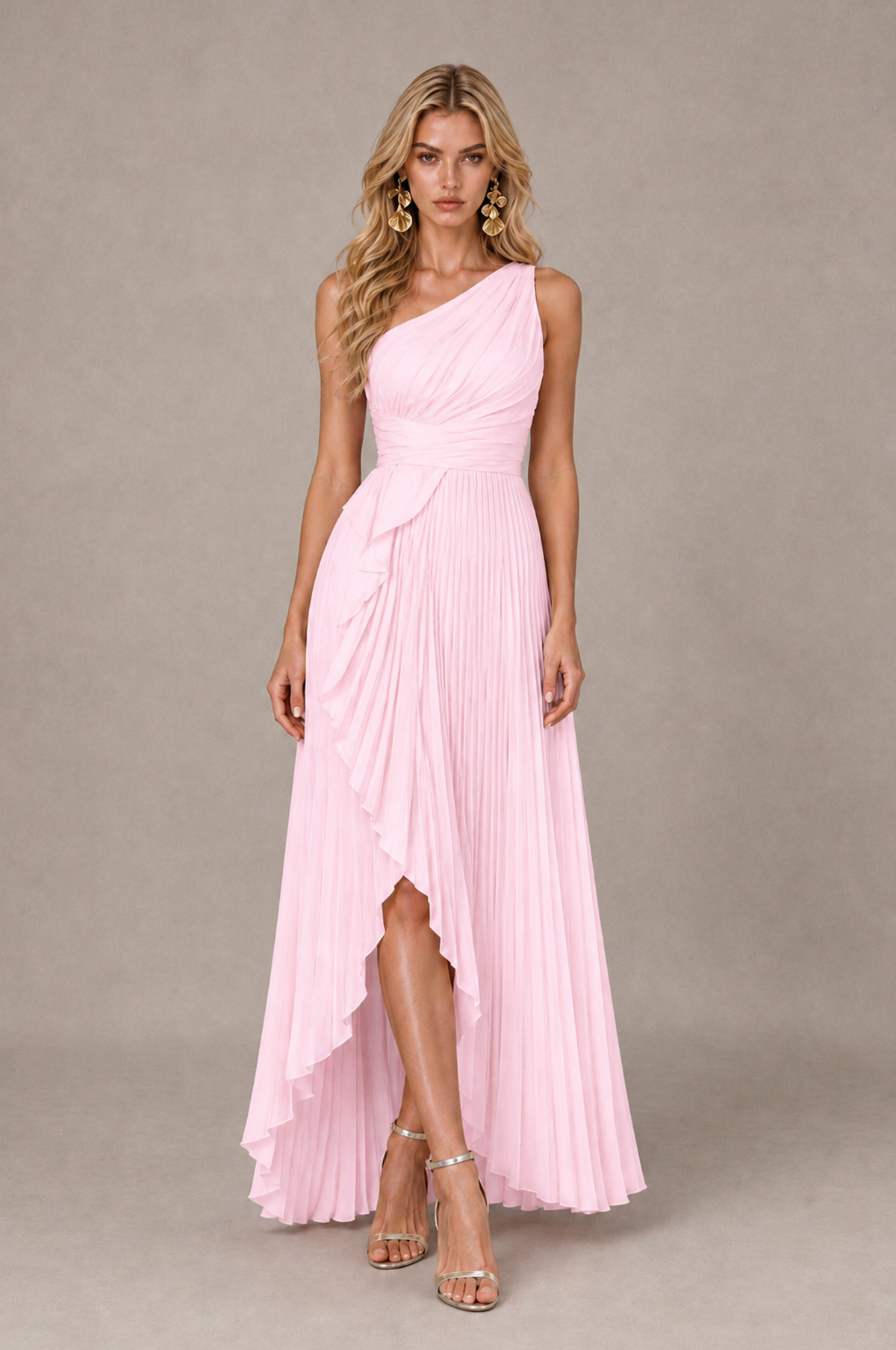 BOLODOO Pink One-Shoulder High-Low Ruffle Maxi Dress - Pink - Pink_1