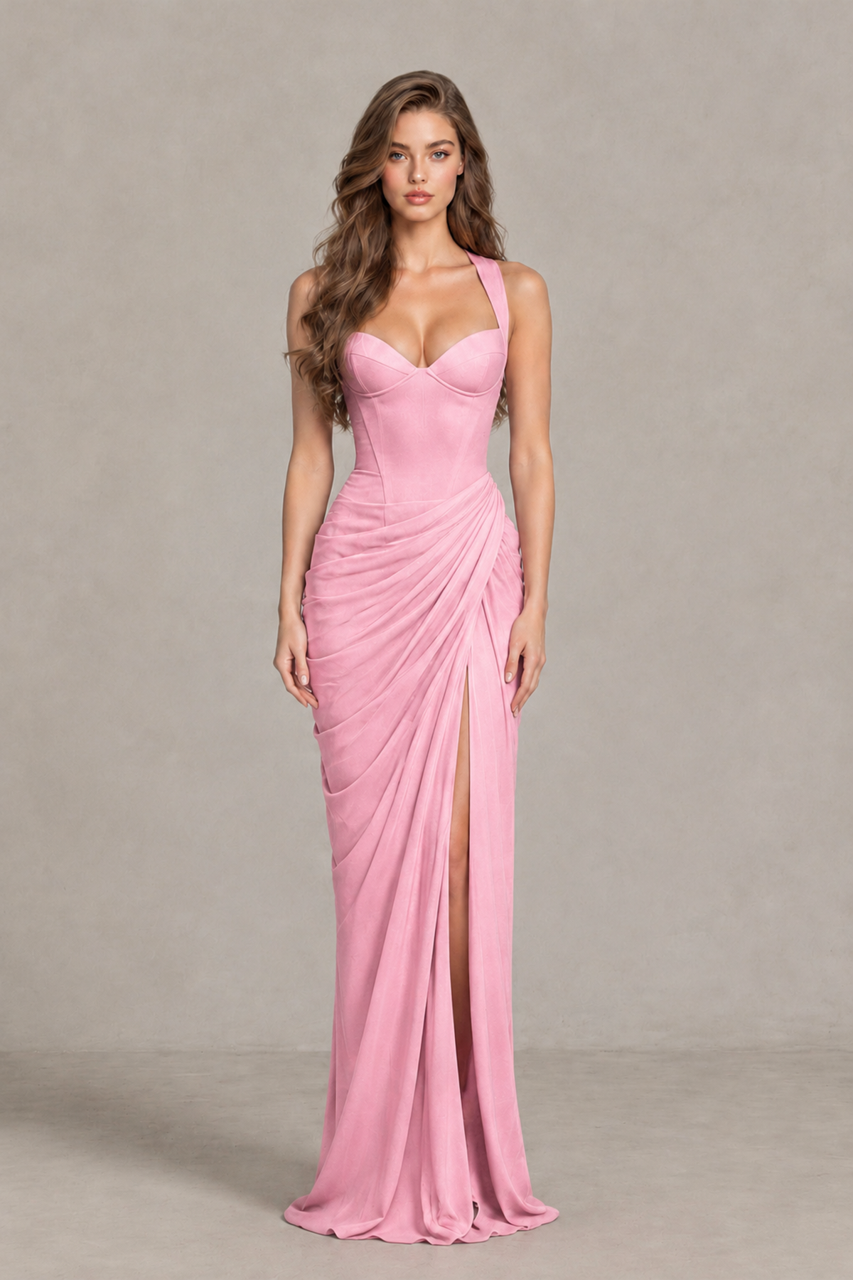 BOLODOO Pink Sweetheart Maxi Dress with High Slit - Pink - Pink_1