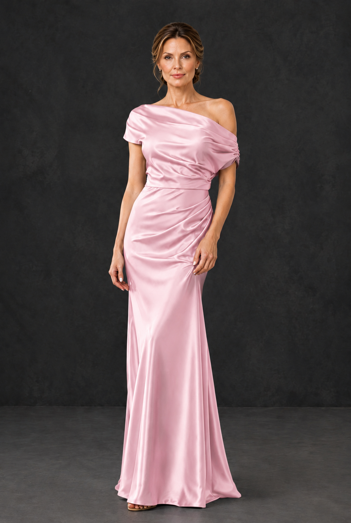 BOLODOO Pink Asymmetric Ruched Mother of the Bride Dress - Pink - Pink_1