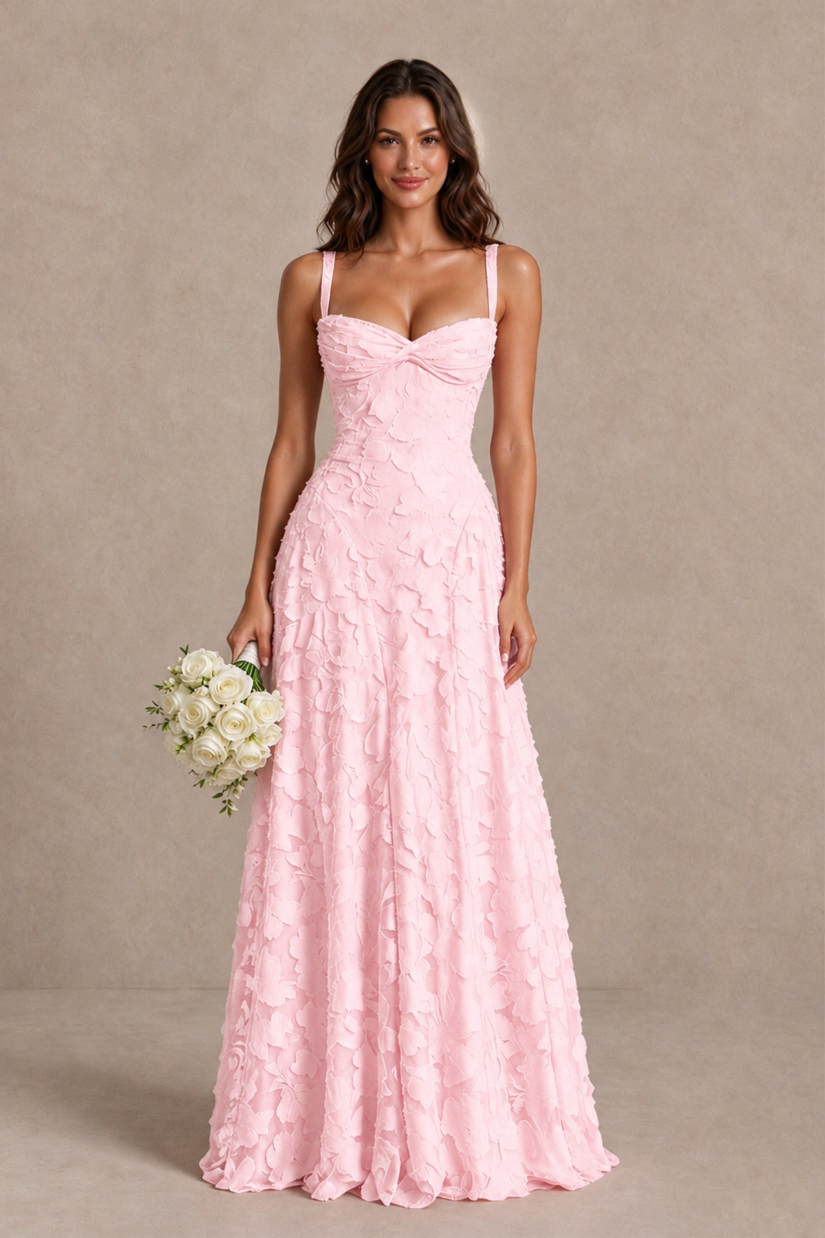 BOLODOO Pink Floral-Textured A-Line Dress with Lace-Up Back - Pink - Pink_1