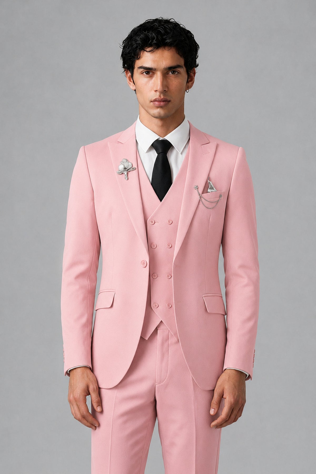 Bolodoo Men's Pink 2-Piece Suit – Notch Lapel Jacket & Trousers - Pink - Pink_1