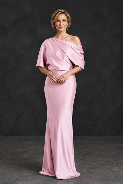 BOLODOO Pink Satin Asymmetric Mother of the Bride Dress - Pink - Pink_1