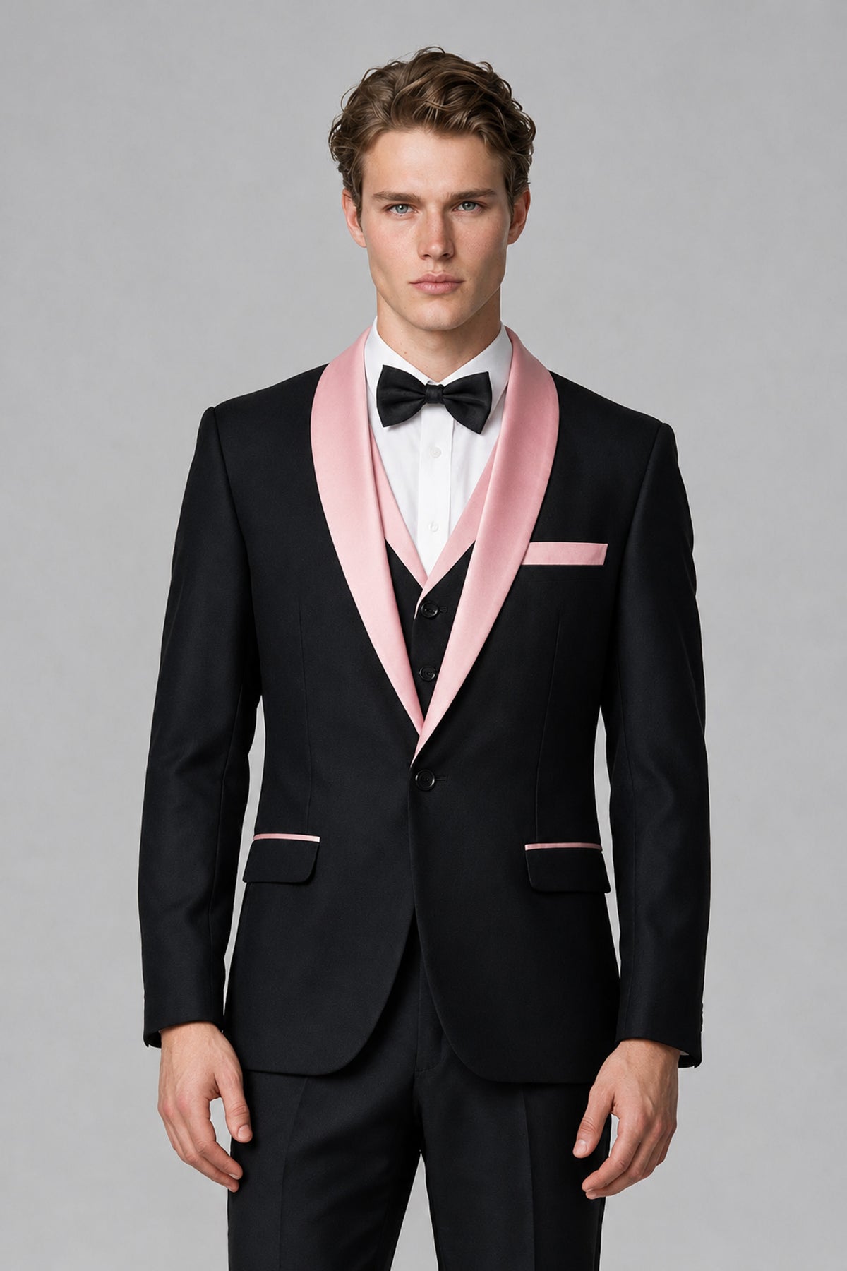 Bolodoo Men's Pink 3-Piece Shawl Lapel Tuxedo Suit - Pink - Pink_1