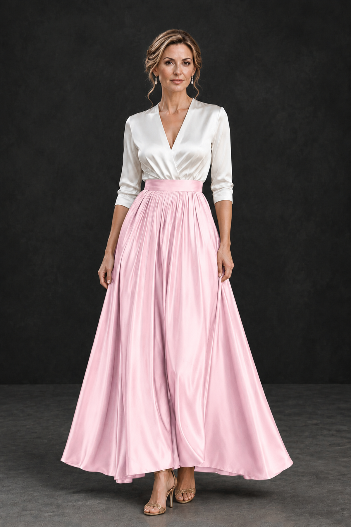 BOLODOO Pink and White V-Neck A-Line Mother of the Bride Dress - Pink - Pink_1