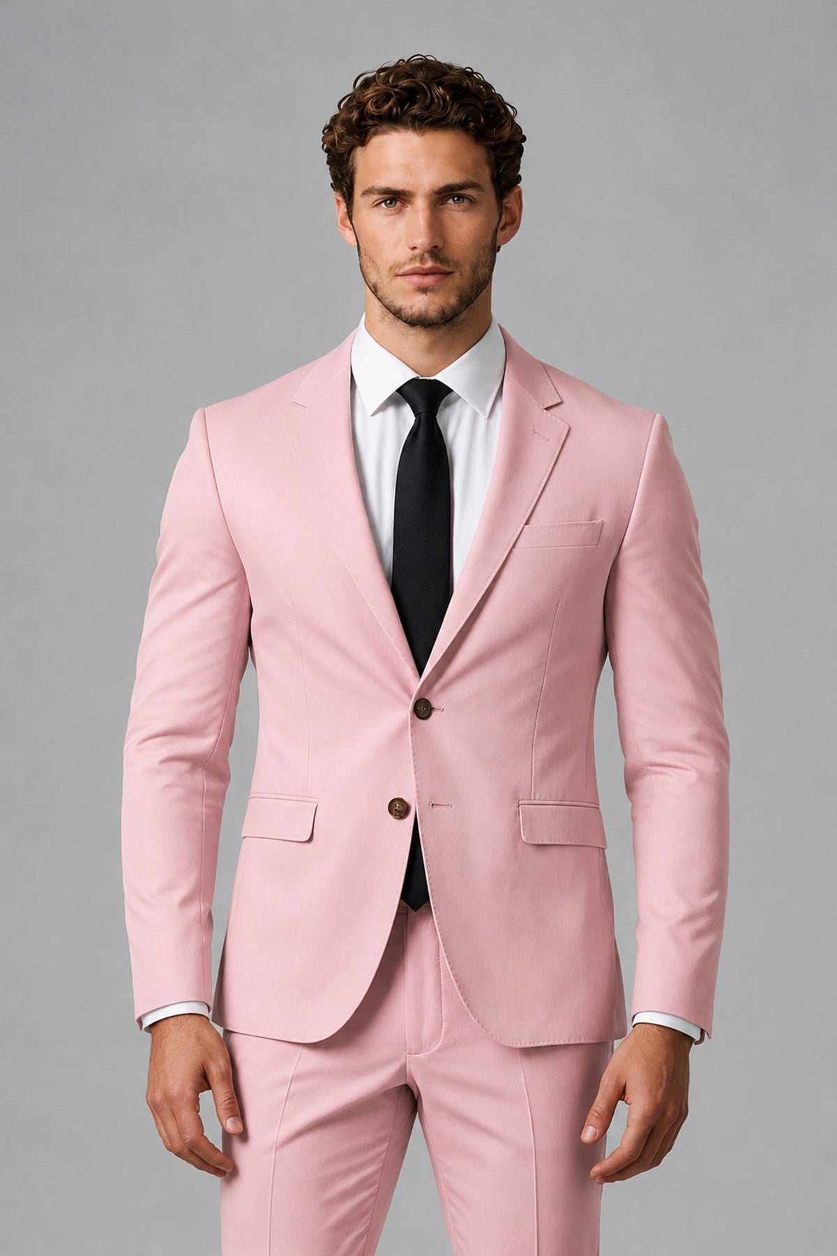 Bolodoo Men's Pink Two-Piece Suit with Notch-Lapel Jacket & Trousers - Pink - Pink_1