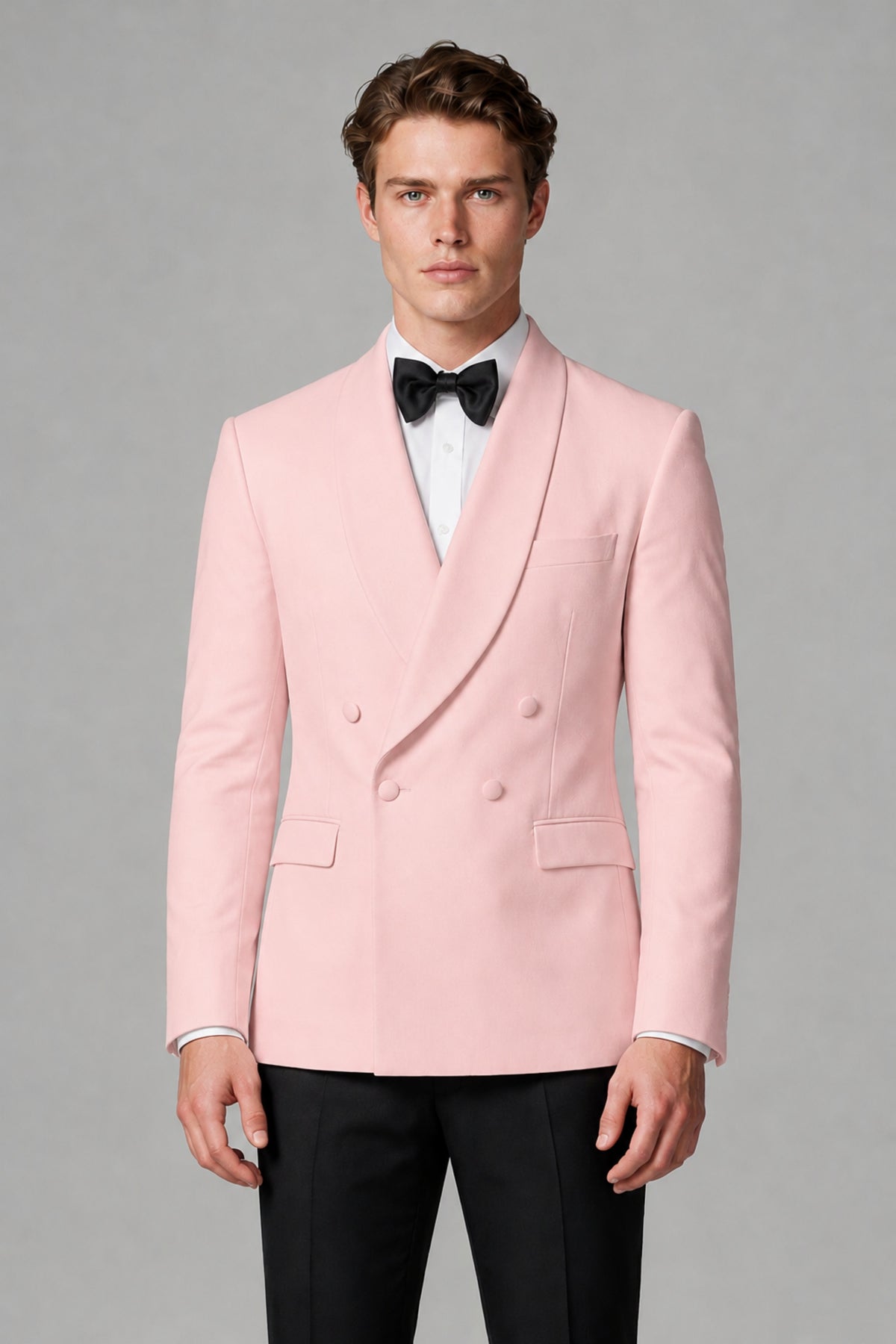 BOLODOO Men's Pink Double-Breasted Tuxedo Blazer – Shawl Lapel Formal Suit Jacket - Pink - Pink_1