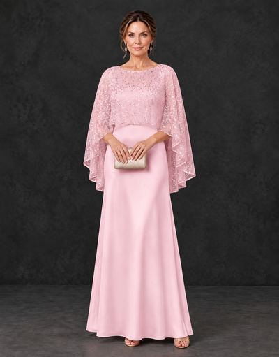 BOLODOO Pink Sparkle Cape Sleeve Mother of the Bride Dress - Pink - Pink_1