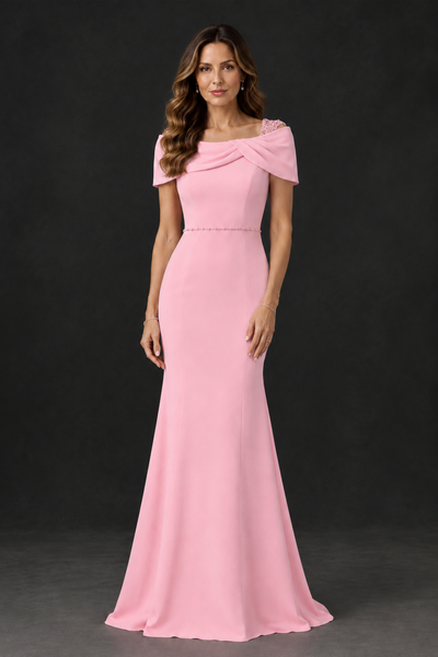 BOLODOO Pink Mother of the Bride Dress with Draped Cape Detail - Pink - Pink_1