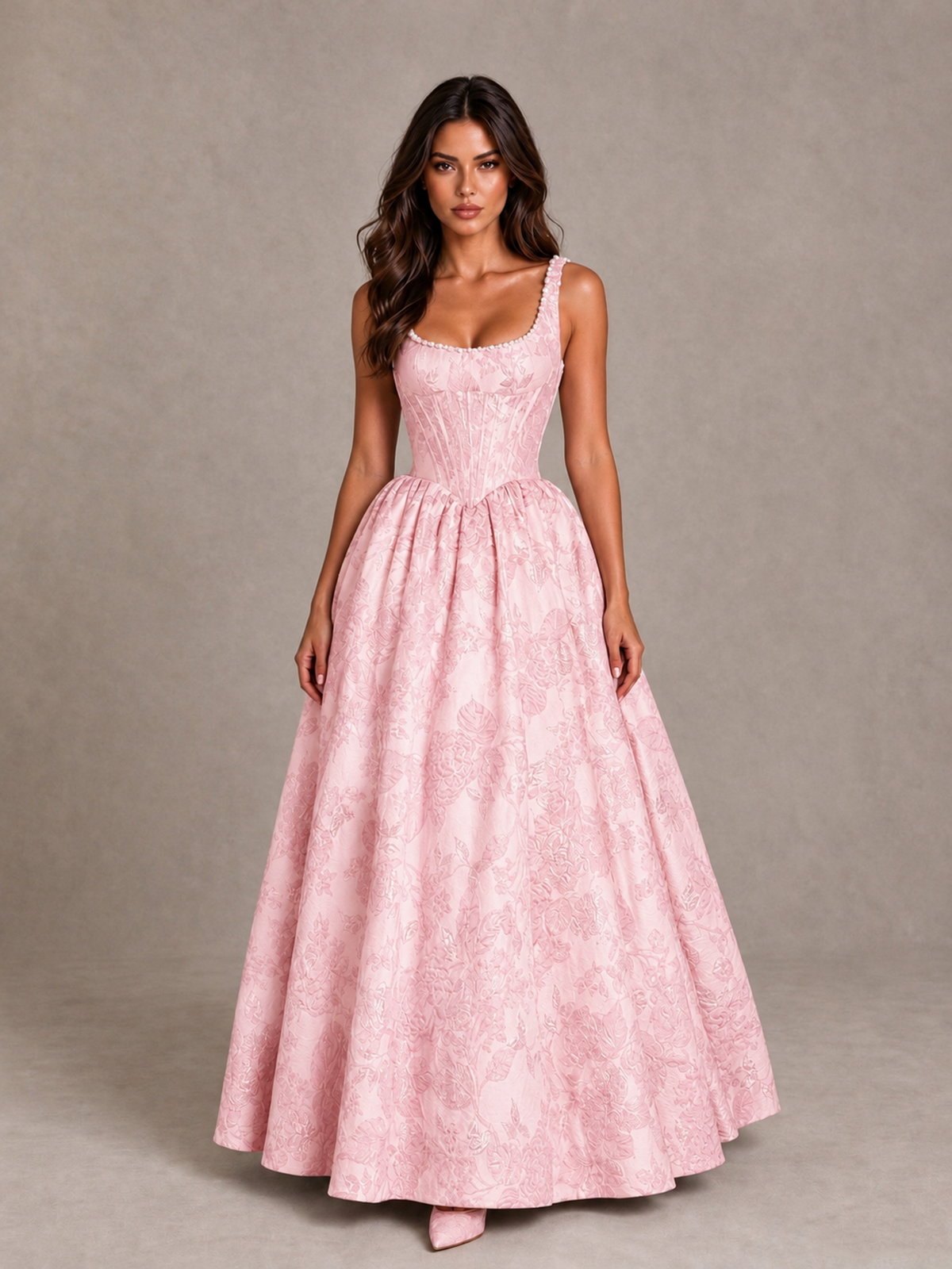 BOLODOO Pink Floral Corset A-Line Prom Dress with Lace-Up Back - Pink - Pink_1