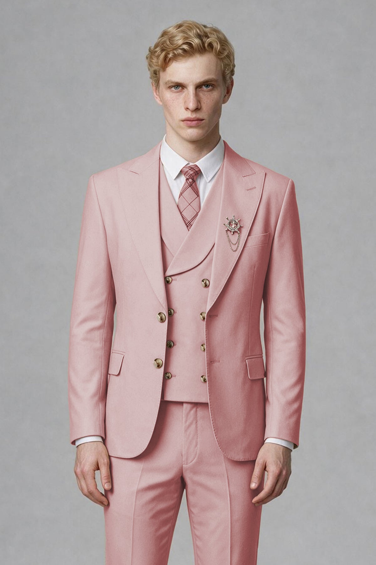 BOLODOO Men's Pink Two-Piece Wedding Suit – Jacket & Trousers - Pink
