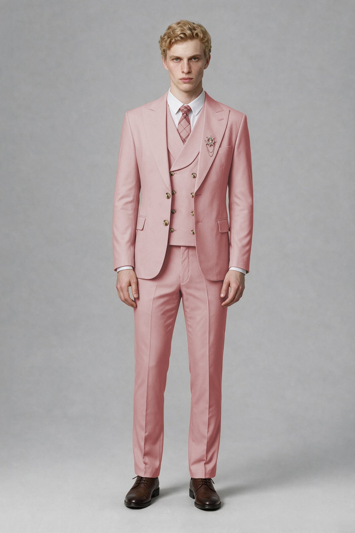 BOLODOO Men's Pink Two-Piece Wedding Suit – Jacket & Trousers - Pink