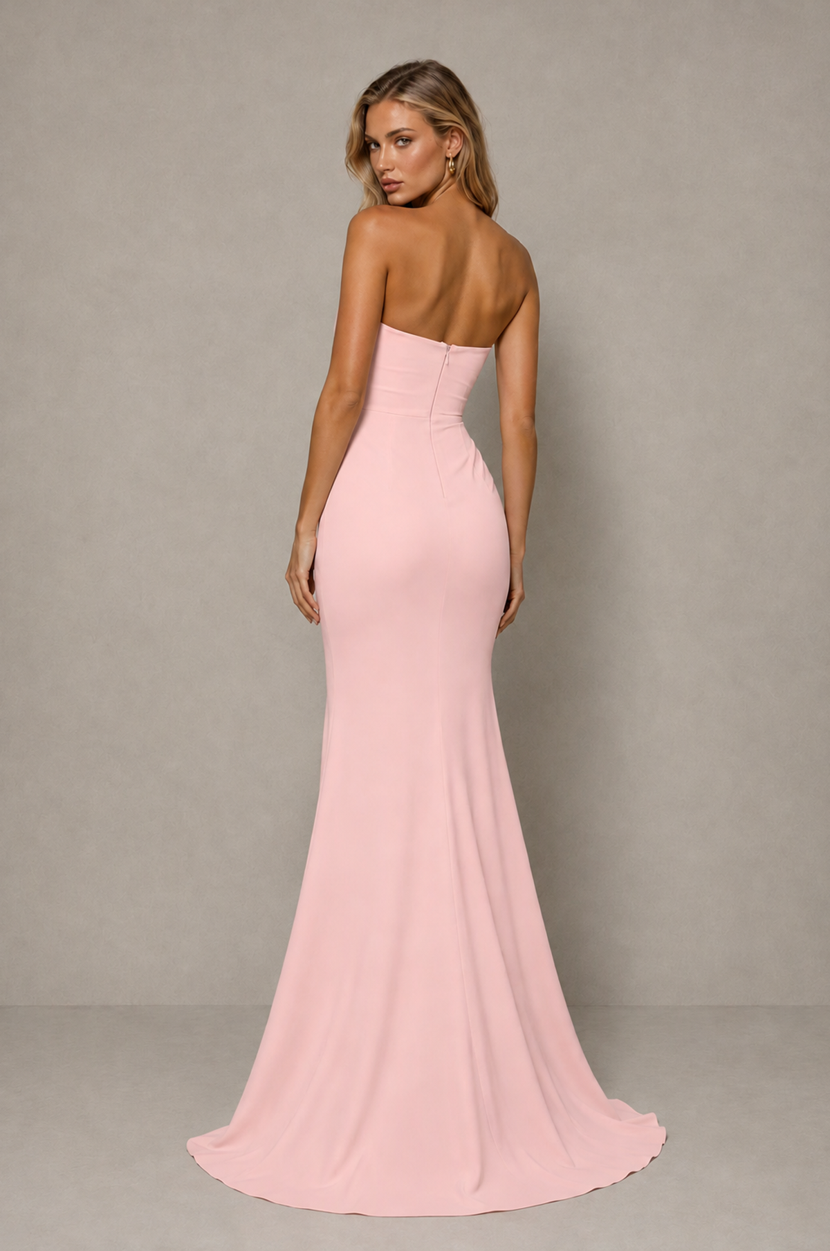 BOLODOO Pink Strapless Sweetheart Ruched Mermaid Gown | Cascade Drape Formal Evening Dress - Pink - Pink_2