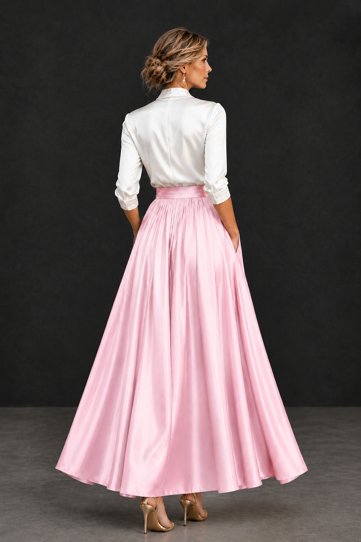 BOLODOO Pink and White V-Neck A-Line Mother of the Bride Dress - Pink - Pink_2