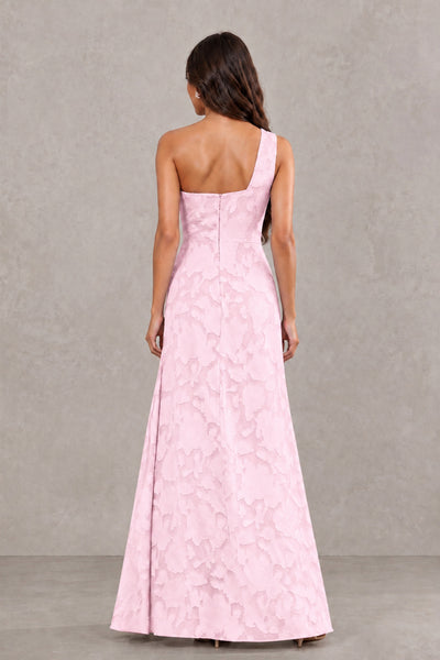 BOLODOO Pink One-Shoulder Floral Textured Maxi Dress with High Slit - Pink - Pink_2