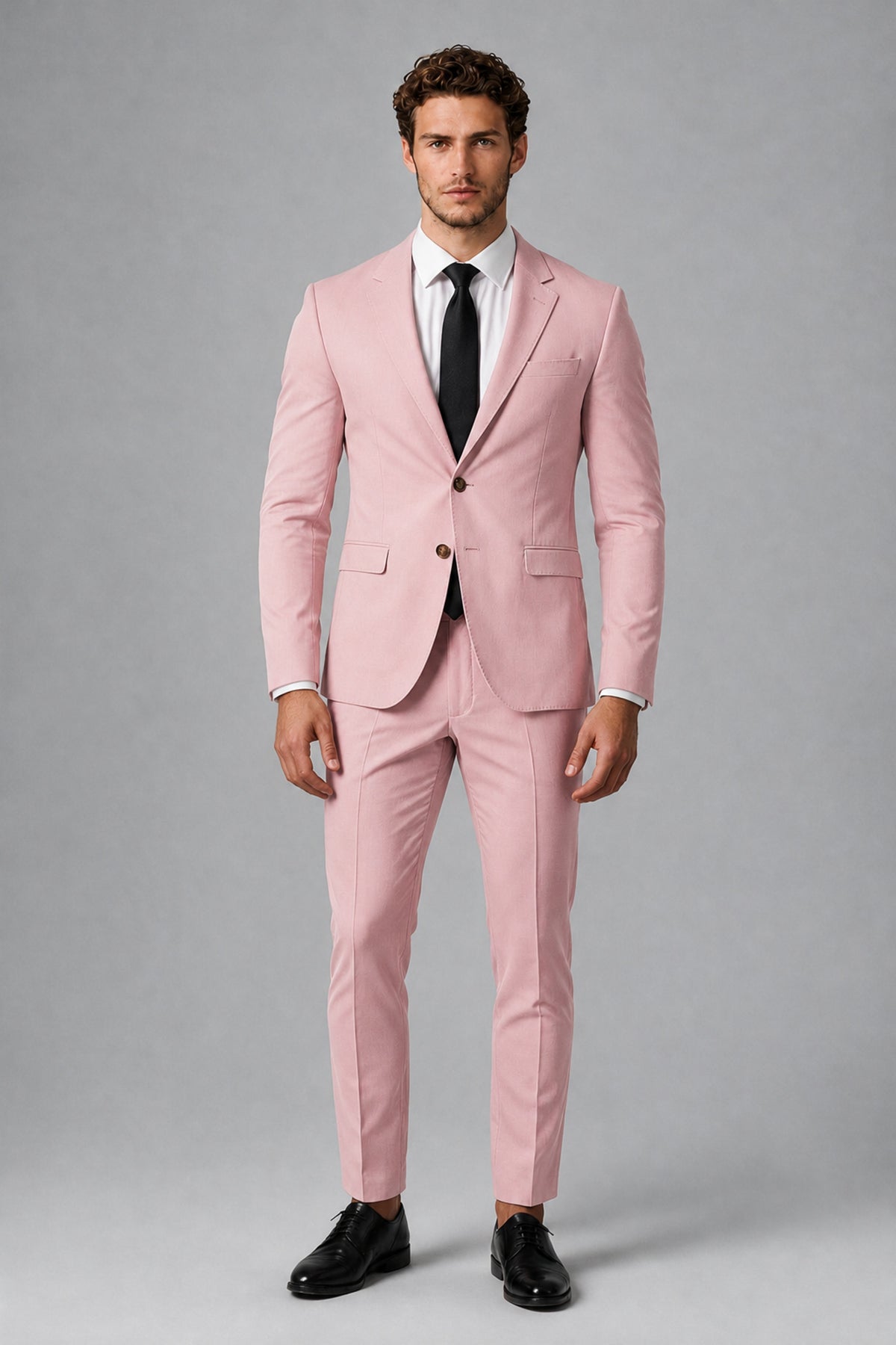 Bolodoo Men's Pink Two-Piece Suit with Notch-Lapel Jacket & Trousers - Pink - Pink_2