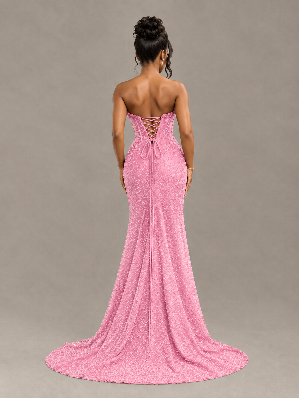 BOLODOO Pink Gold Corset Prom Dress with High Slit - Pink - Pink_2