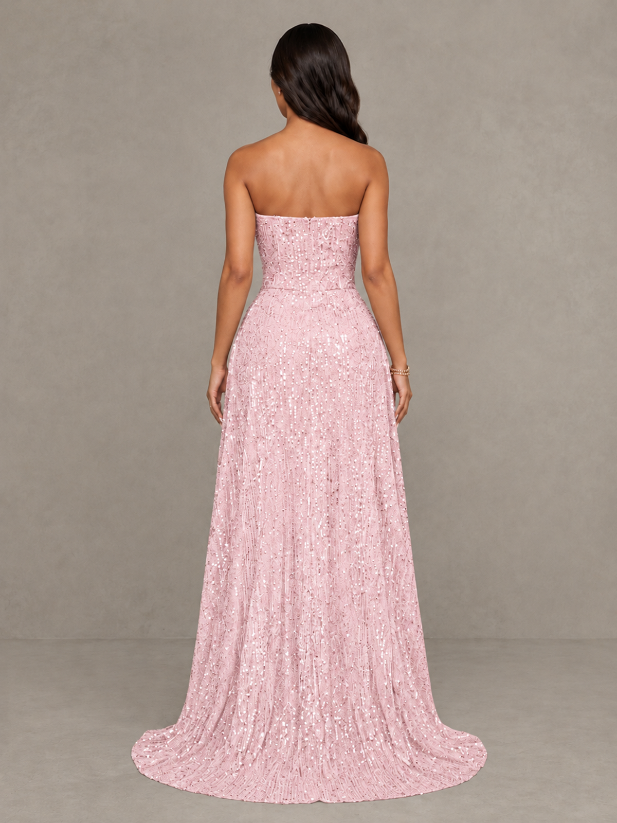 BOLODOO Pink Sequin Strapless Mini Dress with High Low Overskirt - Pink - Pink_2