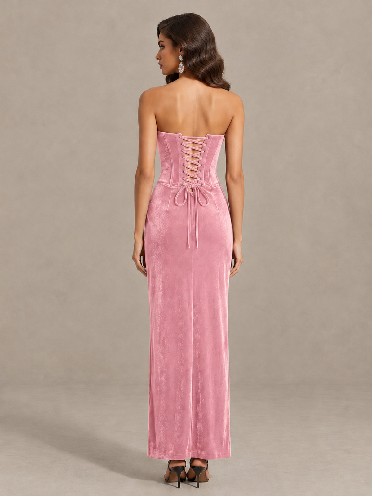 BOLODOO Pink Strapless Velvet Cocktail Maxi Dress - Pink - Pink_2