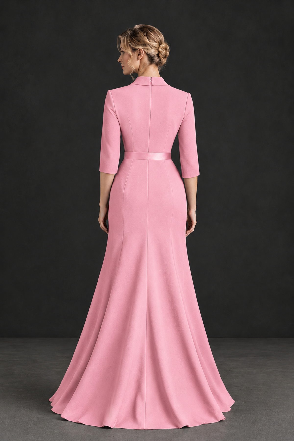 BOLODOO Pink Lapel Ruffle Mother of the Bride Dress with Belt - Pink - Pink_2