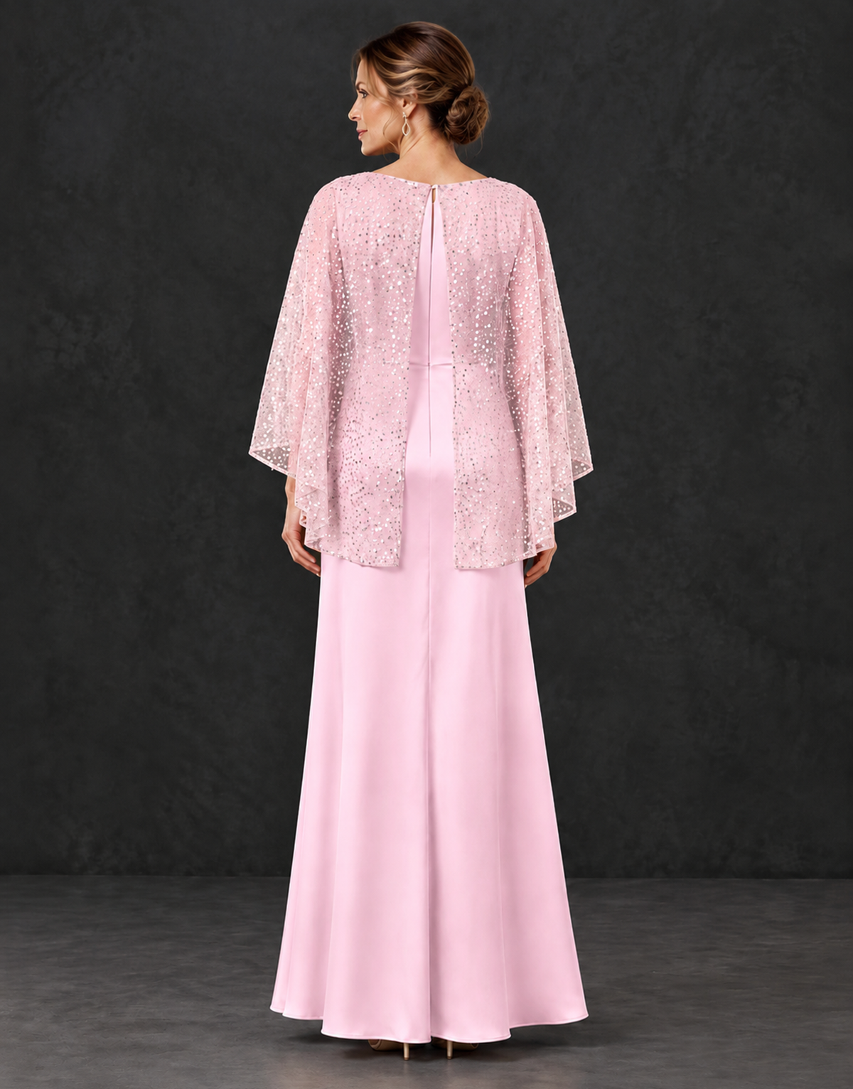 BOLODOO Pink Sparkle Cape Sleeve Mother of the Bride Dress - Pink - Pink_2