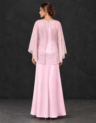 BOLODOO Pink Sparkle Cape Sleeve Mother of the Bride Dress - Pink - Pink_2