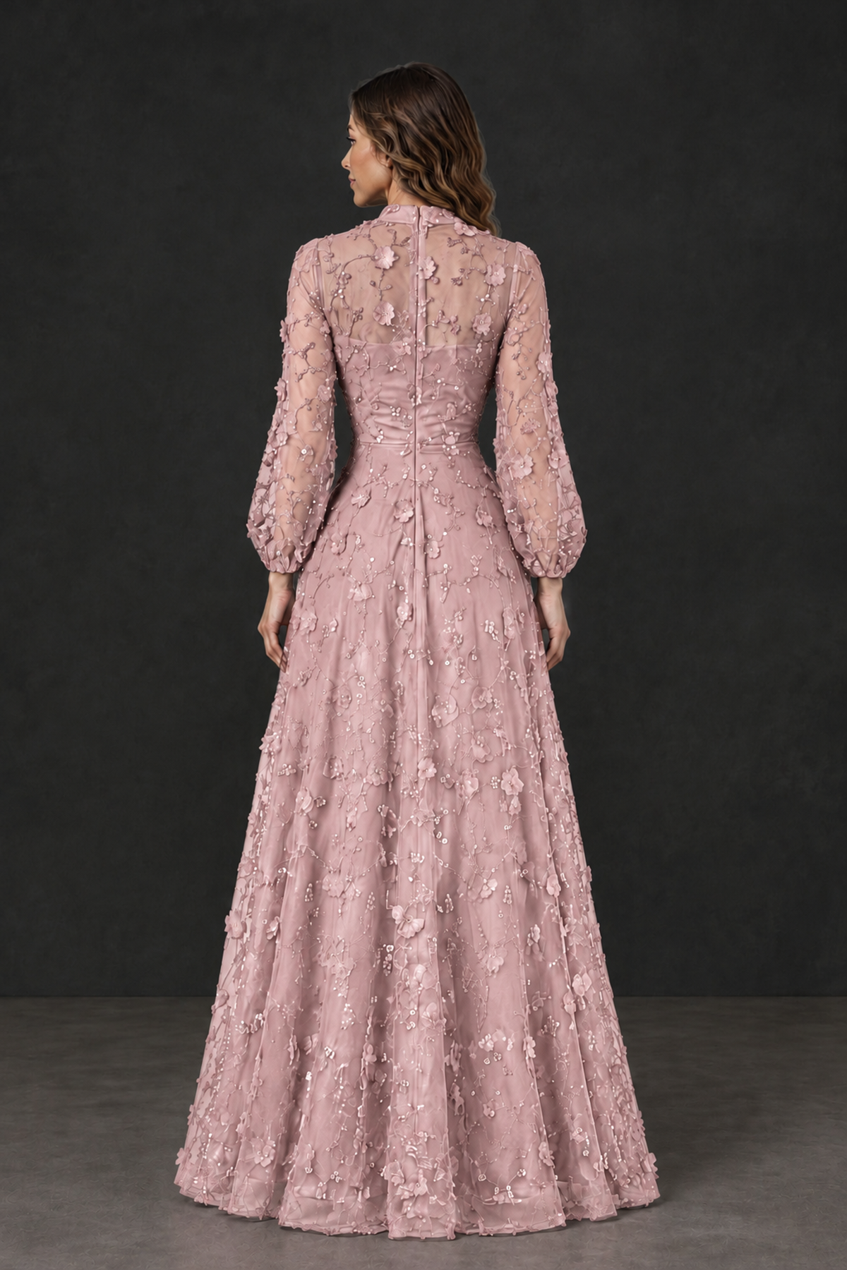 BOLODOO Pink Long Sleeve Floral Mother of the Bride Dress - Pink - Pink_2