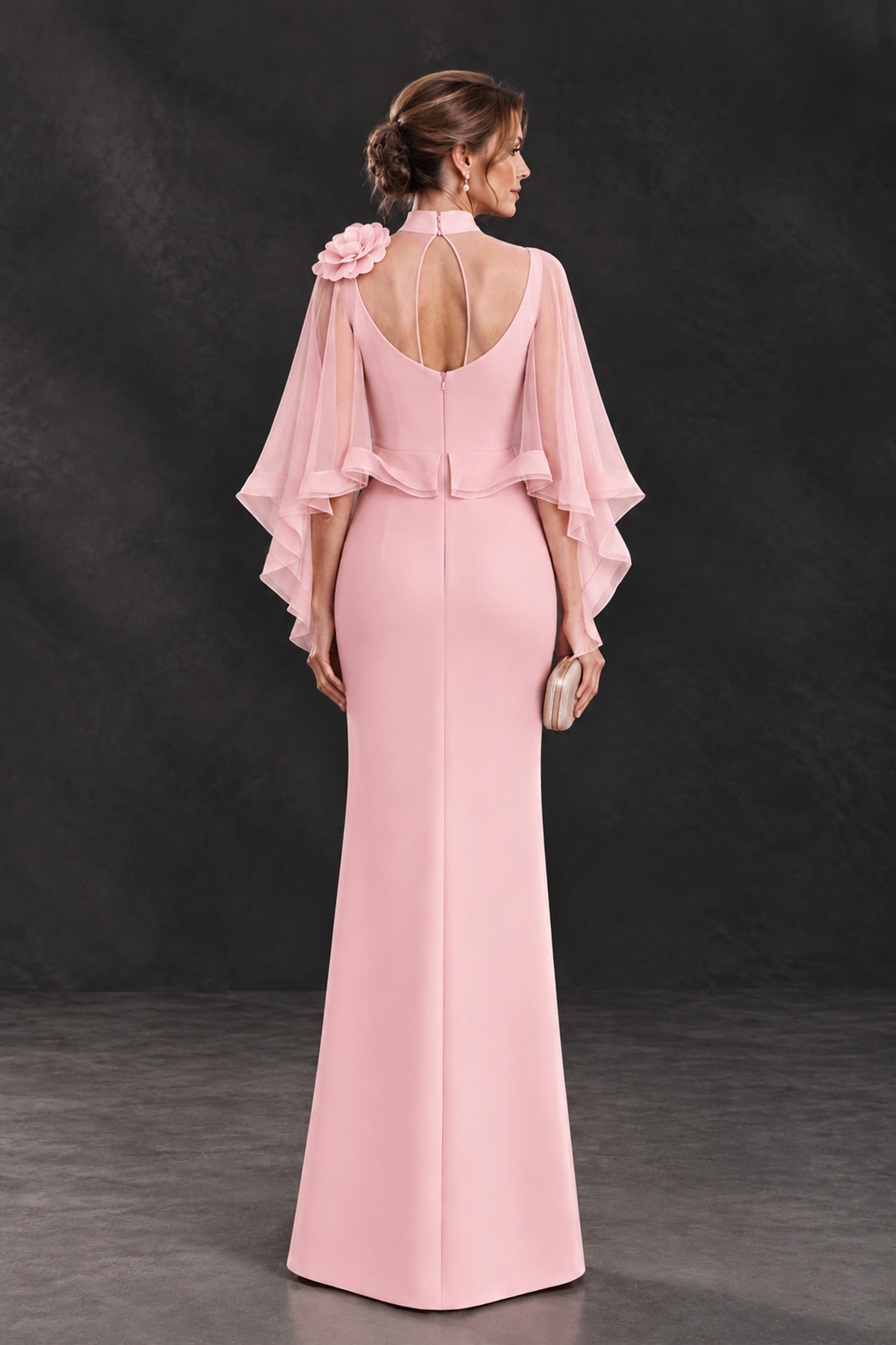 BOLODOO Pink Floral Cape Sleeve Mother of the Bride Dress - Pink - Pink_2