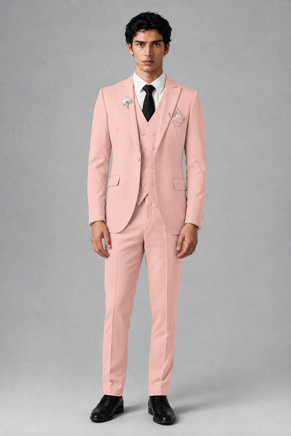 Bolodoo Men's Pink 2-Piece Suit – Notch Lapel Jacket & Trousers - Pink - Pink_2