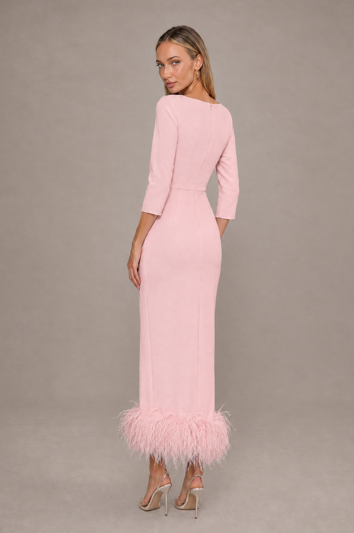 BOLODOO Pink Feather-Trim Twist-Waist Midi Dress - Pink - Pink_2