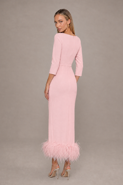 BOLODOO Pink Feather-Trim Twist-Waist Midi Dress - Pink - Pink_2
