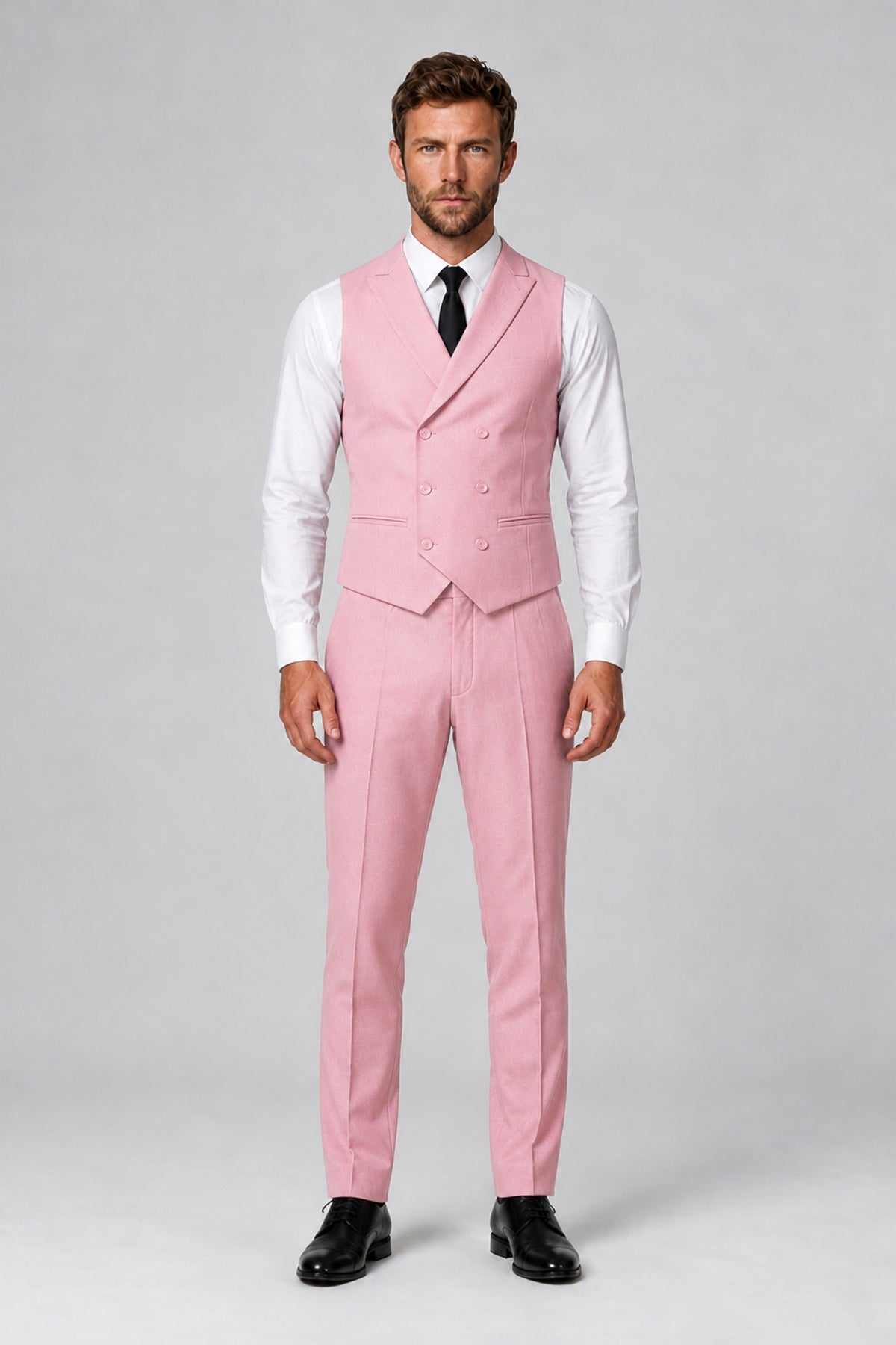 Bolodoo Men's Pink Double-Breasted Vest and Pants 2-Piece Suit - Pink - Pink_2