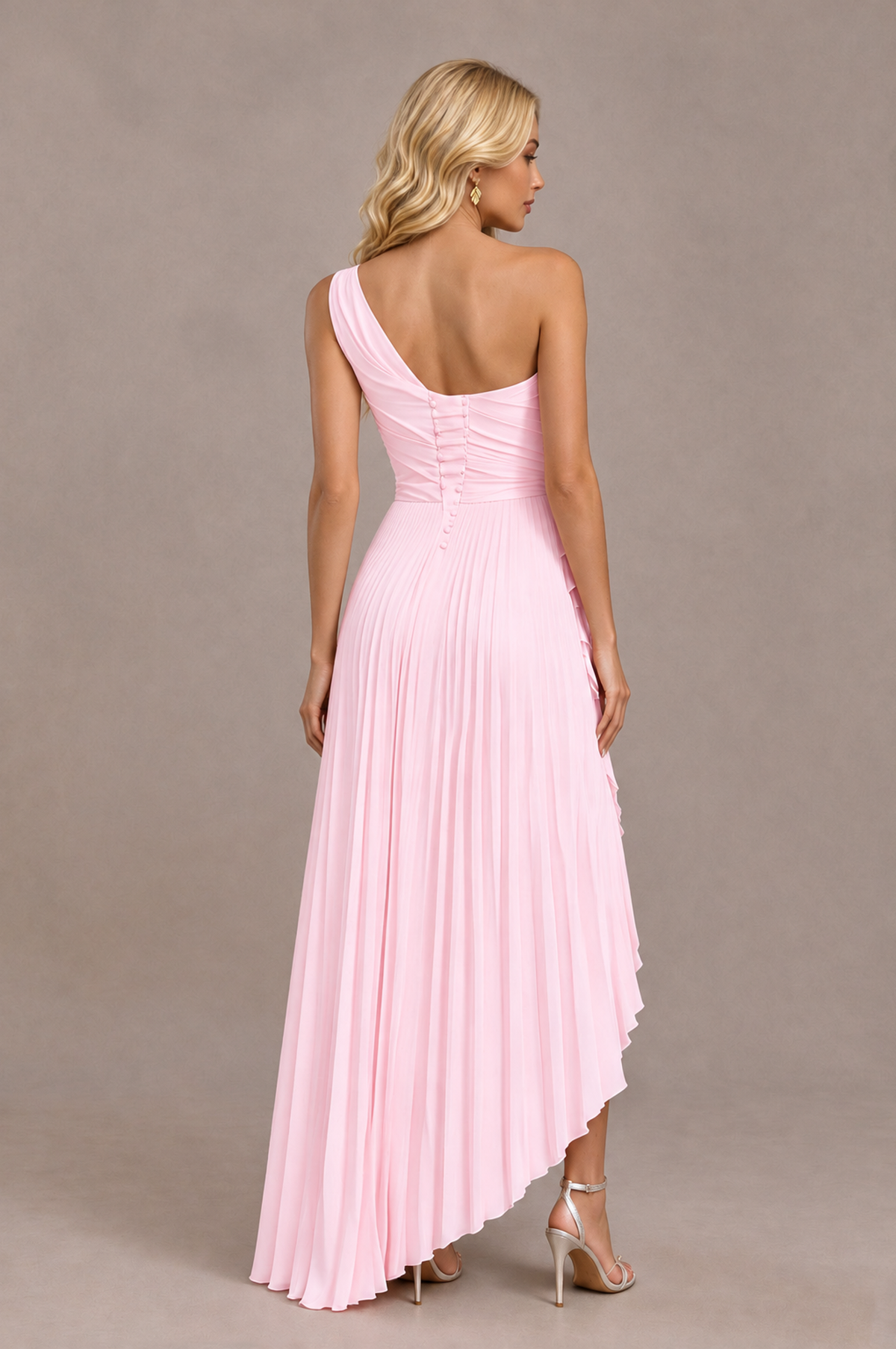 BOLODOO Pink One-Shoulder High-Low Ruffle Maxi Dress - Pink - Pink_2