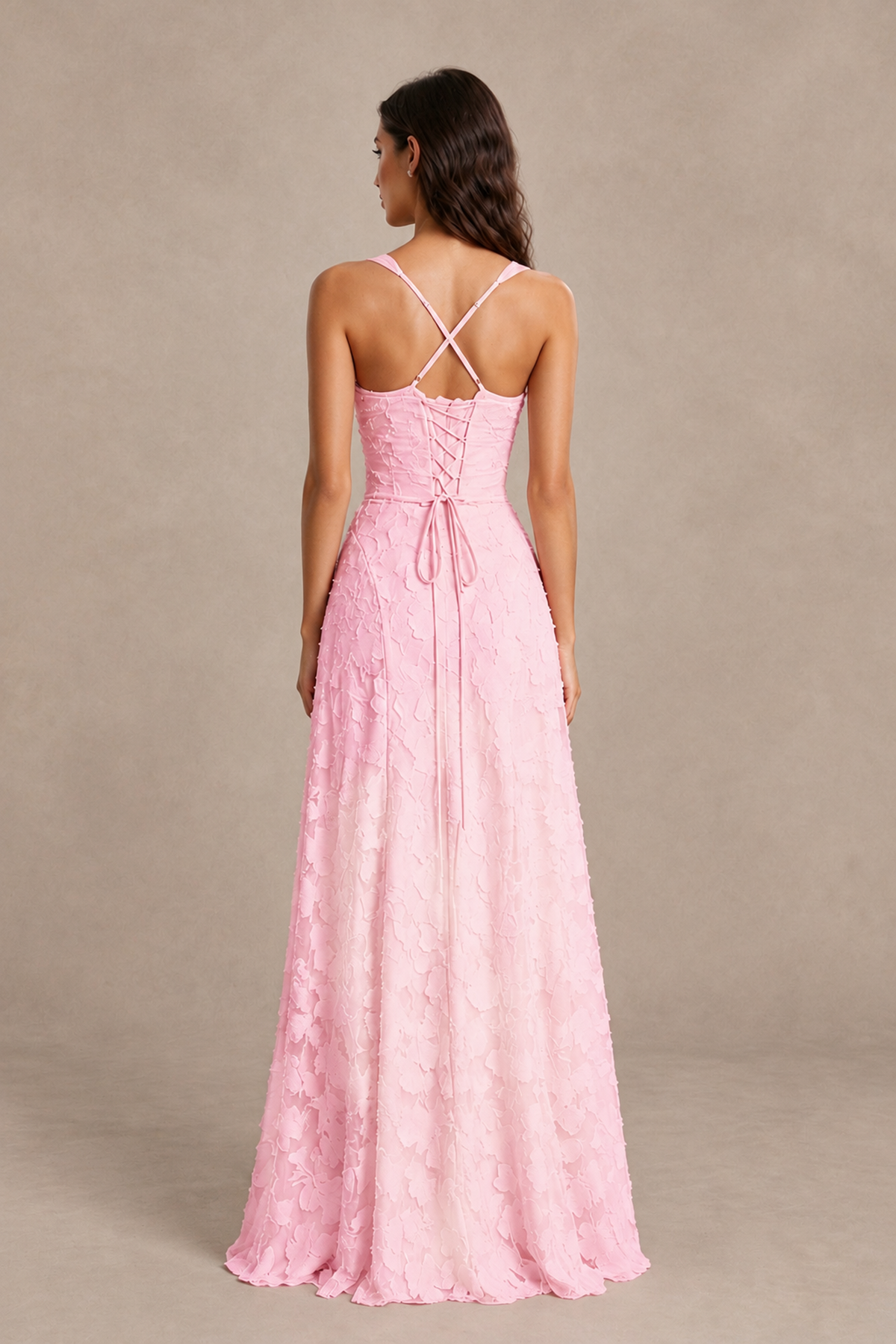 BOLODOO Pink Floral-Textured A-Line Dress with Lace-Up Back - Pink - Pink_2