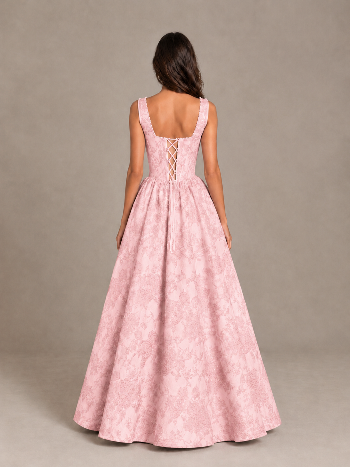 BOLODOO Pink Floral Corset A-Line Prom Dress with Lace-Up Back - Pink - Pink_2