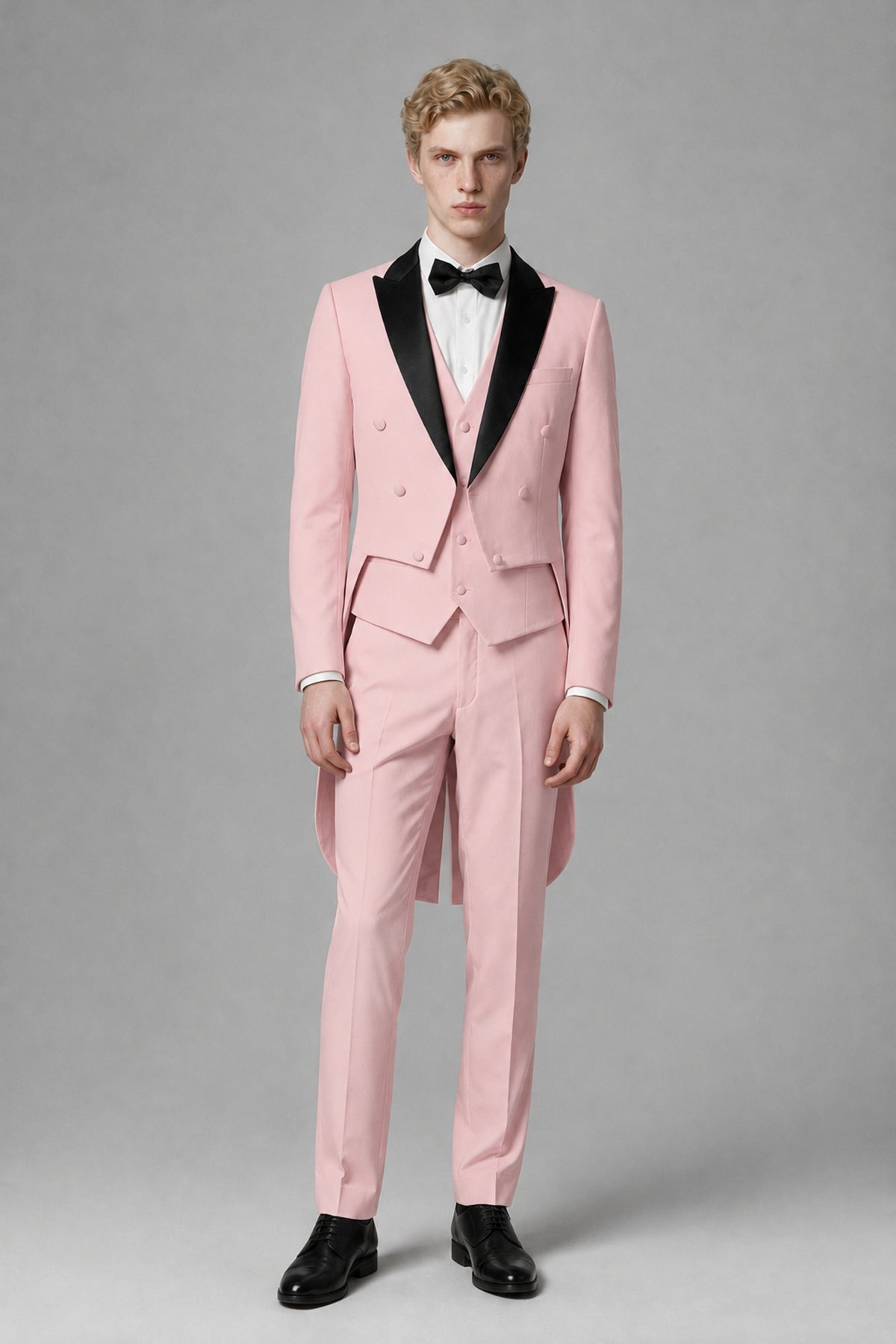 Bolodoo Men's Pink 3-Piece Tailcoat Tuxedo Suit with Vest & Trousers - Pink - Pink_2