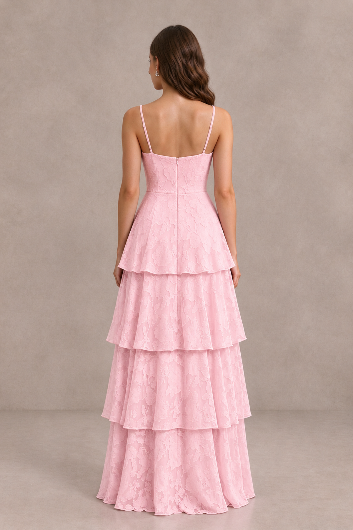 BOLODOO Pink Tiered Floral-Textured Spaghetti Strap Maxi Dress - Pink - Pink_2